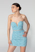 Belt Detailed Strapless Light Blue Mini Dress